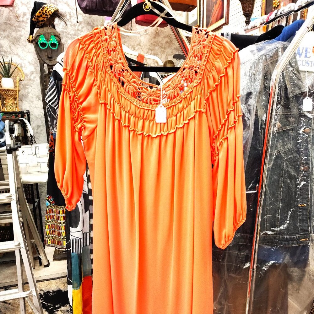 Coral Knee Length Dress With Beautiful Embroidery Neck and Shoulder